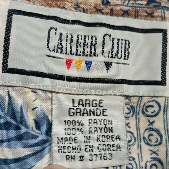 Vintage-80s Career Club Hawaiian Button Up Shirt (Men's Size Large) - Picture 2 of 4
